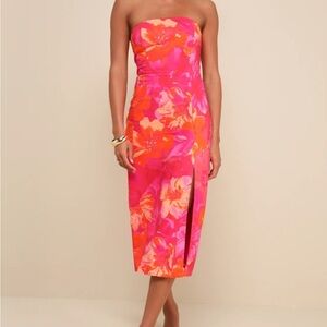 Bold Tendencies Fuchsia Floral Strapless Cutout MIDI Dress - Lulus Size S
